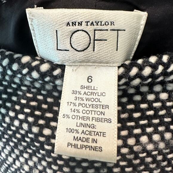 LOFT | Ann Taylor Black White Tweed Wool Pencil Skirt | Size 6 - Picture 5 of 6